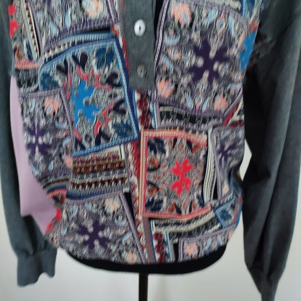 Oddy Gray Multicolor Patchwork Design Long Sleeve… - image 6
